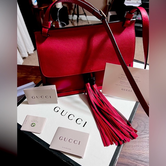 AUTHENTICATED GUCCI BAMBOO daily bright flame in RED!!👜 - Picture 3 of 9